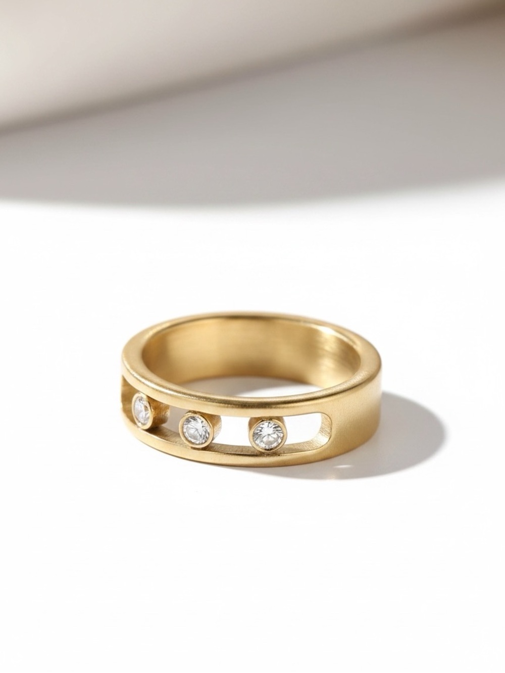 Minimalist Trio Band Ring CZ 18k Gold Plated Stainless Steel Hypoallergenic